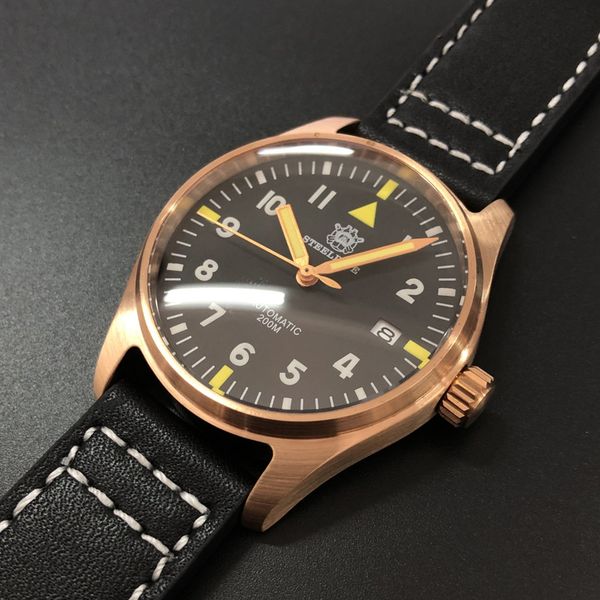 

1948 germany cusn8 pilot watch bronze mechanical watch men wrist sapphire crystal automatic watch men 200m 20 bar diver watches t200324, Slivery;brown