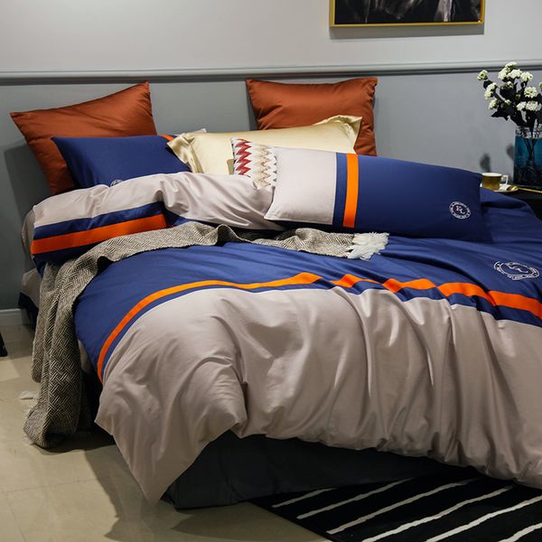 Hot Sale Bedding Set Egyptian Cotton Duvet Cover Sheet Blue Quilt