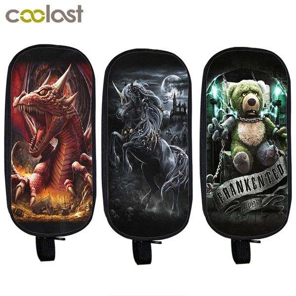 

gothic animal bear / dark unicorn / dragon cosmetic cases pencil holder boys girls school case bag kid stationery children cases