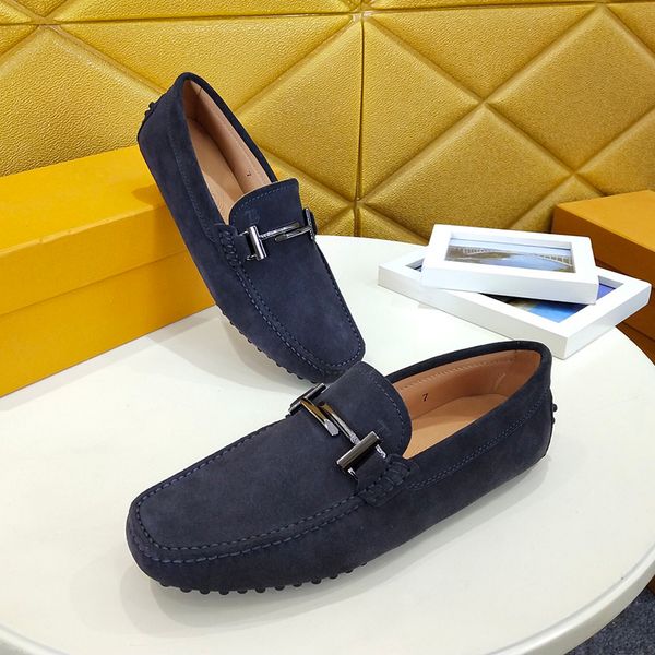 

designer fashion luxury shoes real leather classic flat loafers casual metal peas shoes men designer shoes with original box, Black