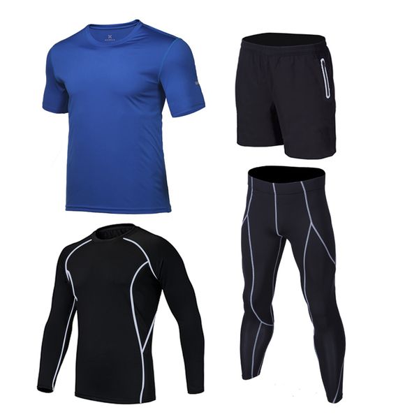 

running sets 2021 quick dry sports suit boys fitness compression underwear kids gym t shirts tights clothes for children, Black;blue