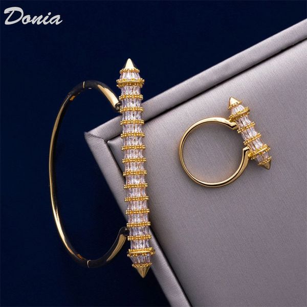 

donia jewelry european and american fashion exaggerated arrow micro inlaid zirconia bracelet ring set designer bracelet ring set, Black
