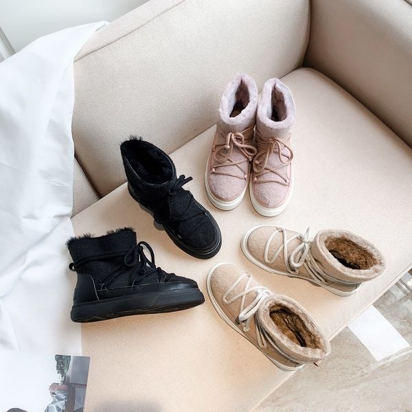 

egonery cute wool snow 34-42 plus size 2019 winter fashion women's flats shoes pink apricot black ankle boots dropshipping mx200324