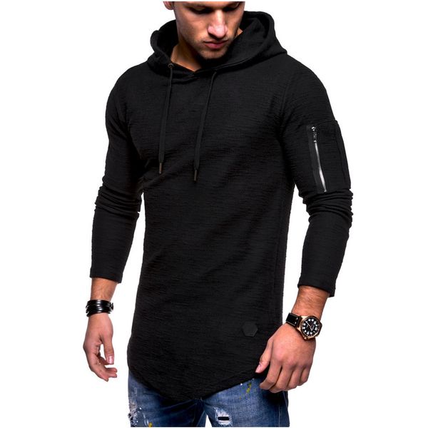 

fashion hooded men jacket causal coats autumn and winter jacquard round neck hooded long-sleeved arm zipper stitching wind long sweater, Black