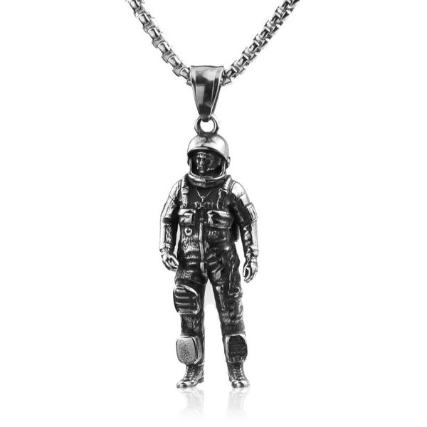 

new fashion 3d astronaut pendant necklace galaxy universe spaceman retro 316l stainless steel men hip hop necklace, Silver