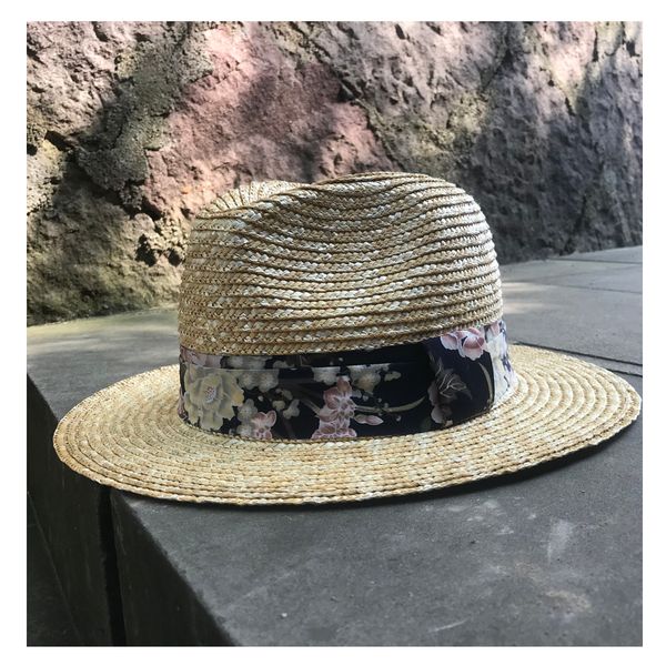 

new fashion wheat straw women sun hat summer lady wide brim boater panama beach sunhat with fashion riibbon band size 56-58cm, Blue;gray