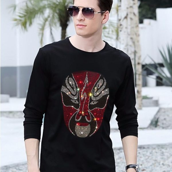 

rhinestones t-shirts long sleeve o-neck casual fitness fashion tee homme clothing 205, White;black