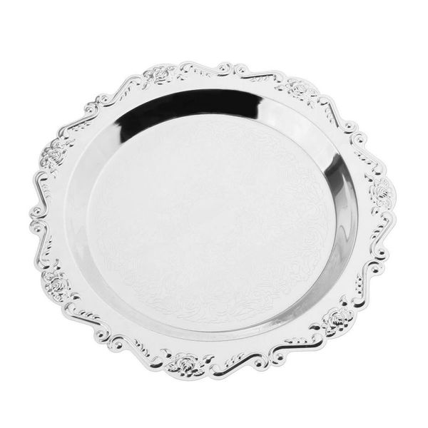 

silver round metal fruit dish pastry plate tea dessert serving tray