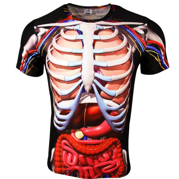 New Fashion Maschio Scheletro Organi Interni 3D Stampato Girocollo T-Shirt a Maniche Corte Anime Divertente Halloween Men T Shirt