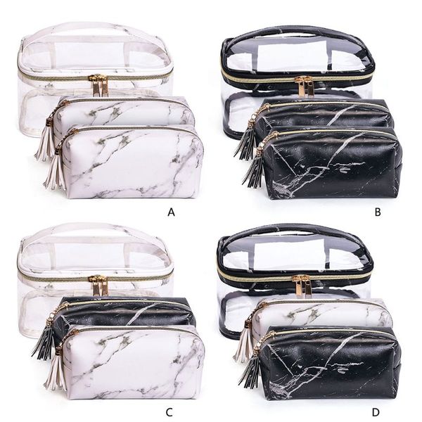 

fashion women 3pcs/set multifunction marble makeup bag organizer girls travel cosmetic box cute toiletry pouch case 4 styles new