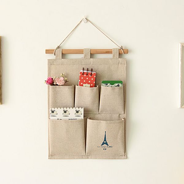 

wall decoration cotton and linen moisture-proof storage hanging bag remote control home debris storage hanging bag wall