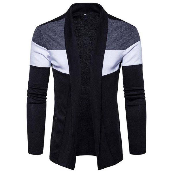 

2020 mens slim fit hooded knit sweater fashion patchwork trench coat jacket men's hooded cardigan jacket sweater, Tan;black