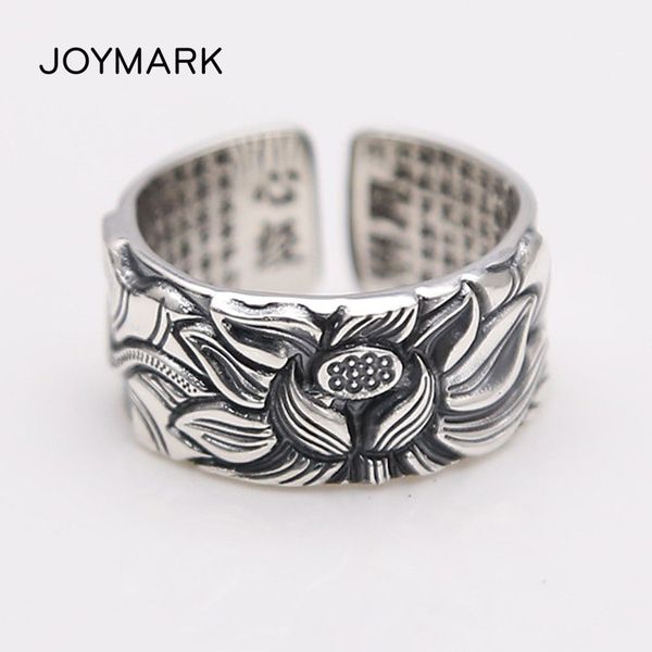 

vintage s999 sterling silver rings engraved the heart sutra and lotus flower wide thai silver rings for men women tsr118, Golden;silver