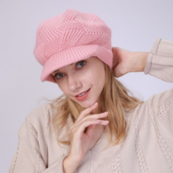 

european and american solid color plus velvet rabbit wool knitted warm hat twill autumn winter cap women beanie, Blue;gray