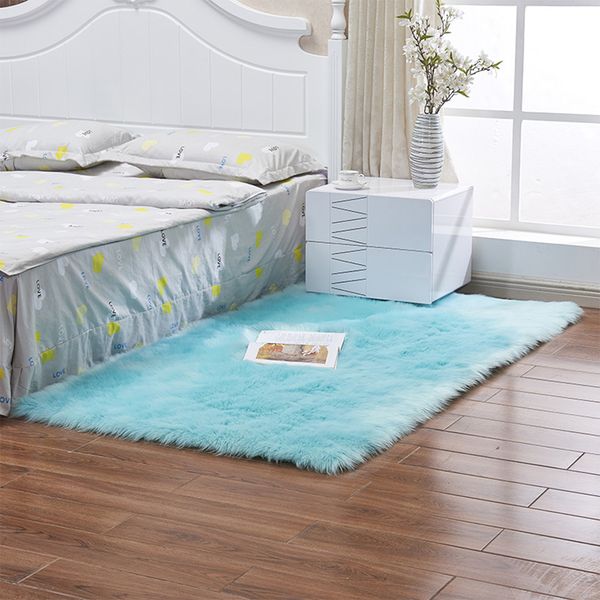 

plush shaggy silky carpet rectangle soft faux sheepskin fur area rugs floor warm fur rug bedside bedroom living room rugs