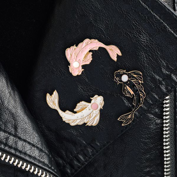 

cute pink white black koi brooch for women denim clothes shirt bag badge enamel pins accessories fish animal brooches jewelry, Gray