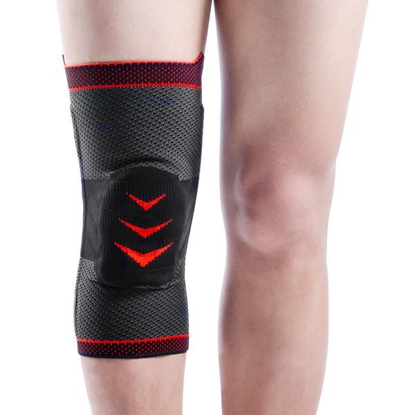 

kuangmi 1 piece knee support volleyball knee pad basketball protector three-dimensional flat knitting machine sport sleeve, Black;gray
