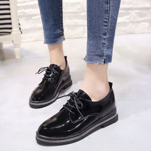 

women shoes autumn casual female sneakers round toe black flats british style 2019 fashion women's ladies' footwear oxfords