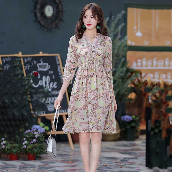 

женские дизайнерские платья свободные и элегантные длинные v-образным вырезом печатных шелк большой качели skirta180, Black;gray