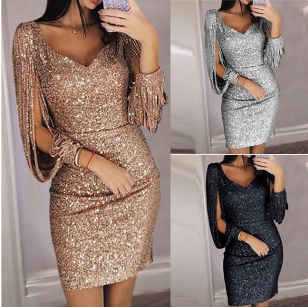 

sequin dress long sleeve party vestido women bodycon dresses ladies hollow out long sleeve midi vestidos de festa 6xl, White;black