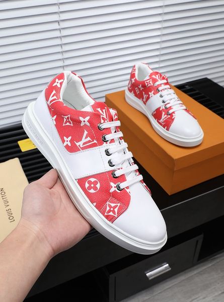 

new style high-end luxury men's casual sports shoes fashion design brand platform leather upper classic retro pattern kjdt, Black