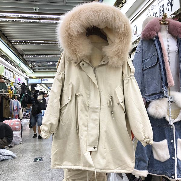 

women cotton-padded coat new autumn winter medium-long fur collar hooded outwear keep warm plus velvet female wadded jacket, Black