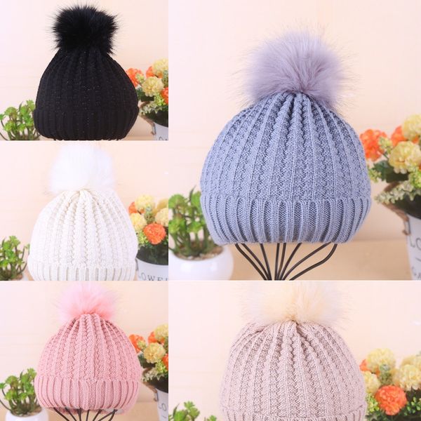 

student fur ball warm children's plush thickened wool warm knitted knitted hat hat, Yellow
