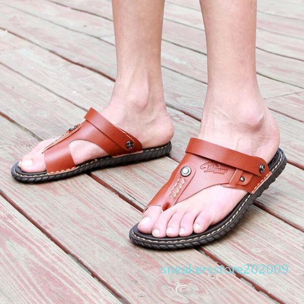 

summer sandals men shoes outdoor slippers leather men sandals beach casual sandalias flip flops slip on male shoes s09, Black