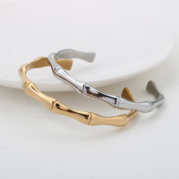 

gold / silver stainless steel shiny smooth bamboo cuff bangle bracelet women mens bracelet jewelry, Golden;silver