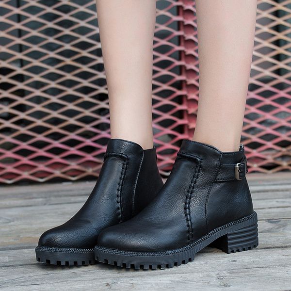 

martin boots girls of britain wind 2019 new korean edition students hipup leather shoes zipper shoes and thick bottoms after autumn and wint, Black