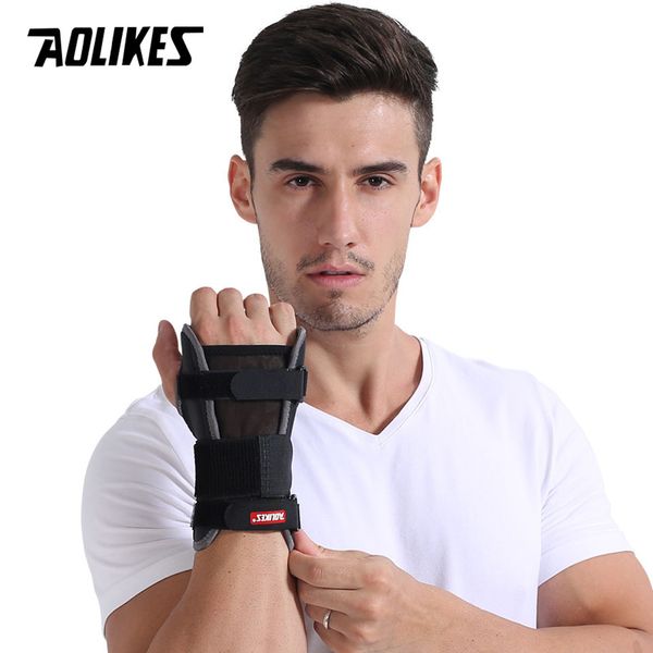 

aolikes 1pcs wrist brace support sport wristband safe steel splint hand thumb bandage wrist wraps for men women dislocated, Black;red