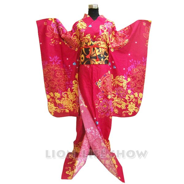 

japanese female traditional red furisode kimono floral pattern cosplay costumes