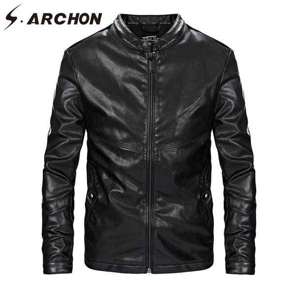 

s.archon winter motorcycle jackets men pu leather turn down collar pilot jacket casual windproof large pocket coat outerwear, Black;brown