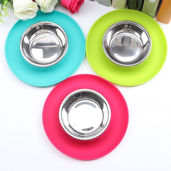 

pet bowl silicone stainless steel non-slip pets feeder food water bowl durable multi function dog bowls for cats