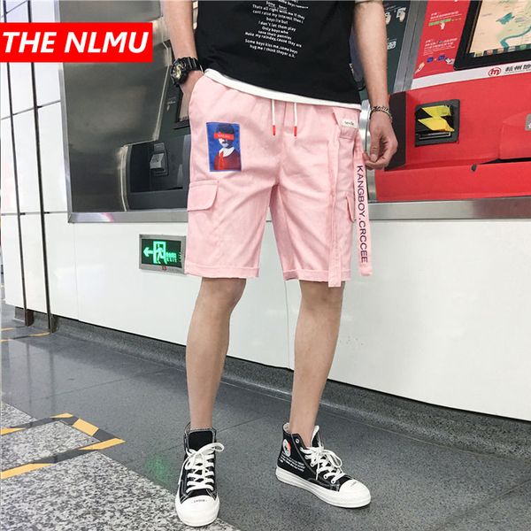 

hip hop casual shorts men ribbons design shorts 2019 summer fashion male short jogger streetwear black pink wg216, White;black