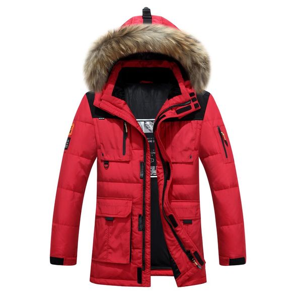 

2018 thicken warm winter duck down jacket for men fur collar parkas hooded coat plus size overcoat western style male coats, Black