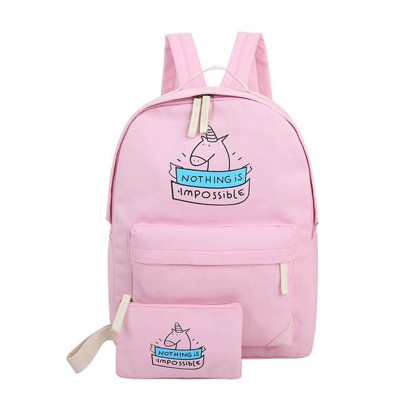 

2pcs/set women canvas backpack fashion cute travel bags printing backpacks new style lapbackpack for teenage girls pink