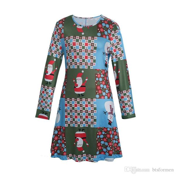 

cartoon santa claus printed womens dresses long sleeve christmas ladies dresses casual womens clothing, Black;gray