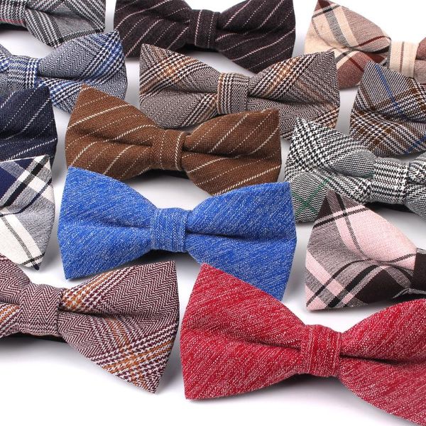 

new classic plaid bow ties adjustable tuxedo mens bow tie cotton bowtie for men winter tie for business wedding, Black;blue