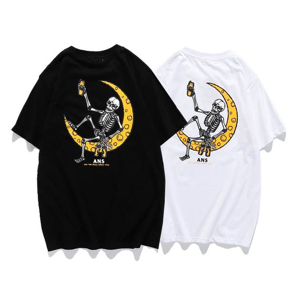 

2020/vanst fun skull crescent print shirts summer cotton t-shirts new brand fashion luxury designer men tee shirt, White;black