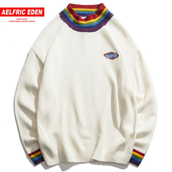 

aelfric eden patch design knitwear rainbow collar casual sweaters men sweater harajuku retro knit streetwear fc38, White;black