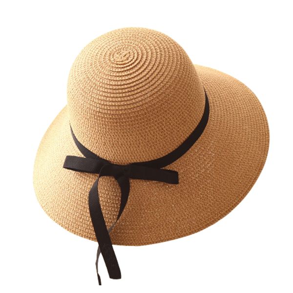 

new 2017 foldable sun natural straw hat women oversized brim large hats ladies sunbonnet with bow girl sombrero vogue beach, Black;white