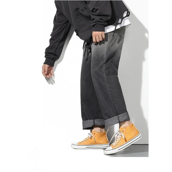 

men relaxed straight jeans white black blend color, Blue