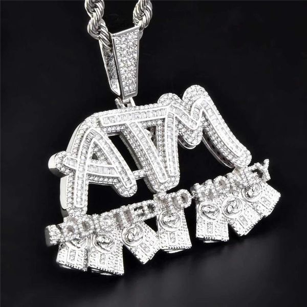 

iced out full zircon atm addicted to money pendant necklace gold silver plated mens hip hop jewelry gift