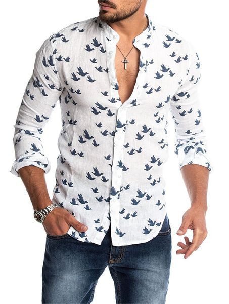 

all dove print mens casual shirts fashion single breasted long sleeve mens designer shirts casual males clothing, White;black