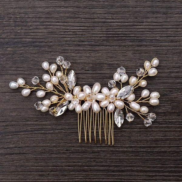

gold crystal pearls handmade bridal hair comb crystal beads tiaras headpiece hair jewelry women wedding women accessories jl, Golden;white
