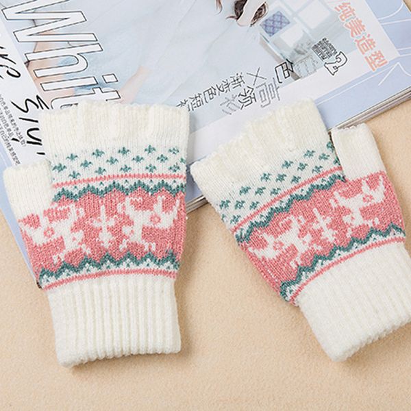 

women men winter gloves cartoon elk knit half finger gloves soft warm mittens guantes invierno luvas de inverno, Blue;gray