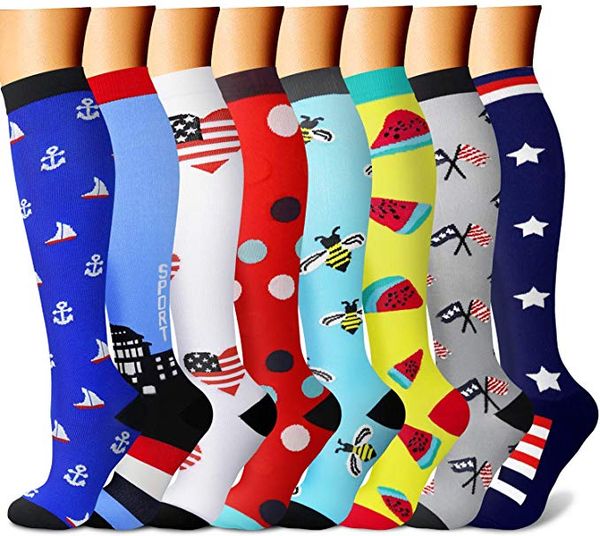 

compression socks women men anti fatigue pain relief knee high stockings 15-30 mmhg for outdoor running pregnant cycling socks, Black