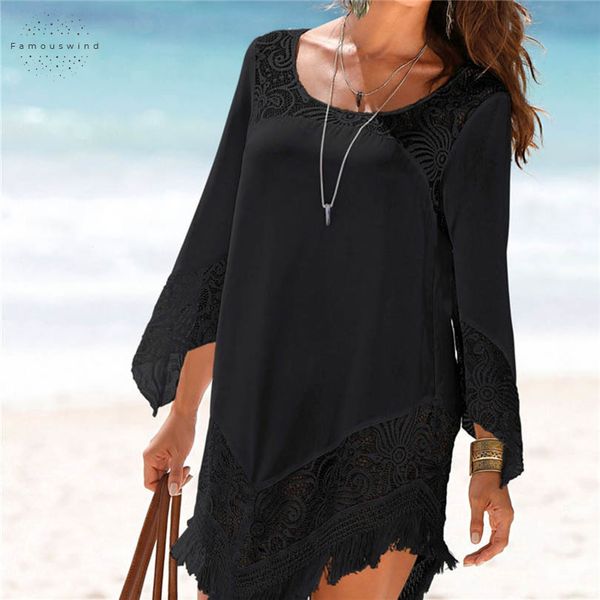 

plus beach dress size o neck patchwork mini lace tunic for beach 2019 vestidos cortos casual black women dress, Black;gray