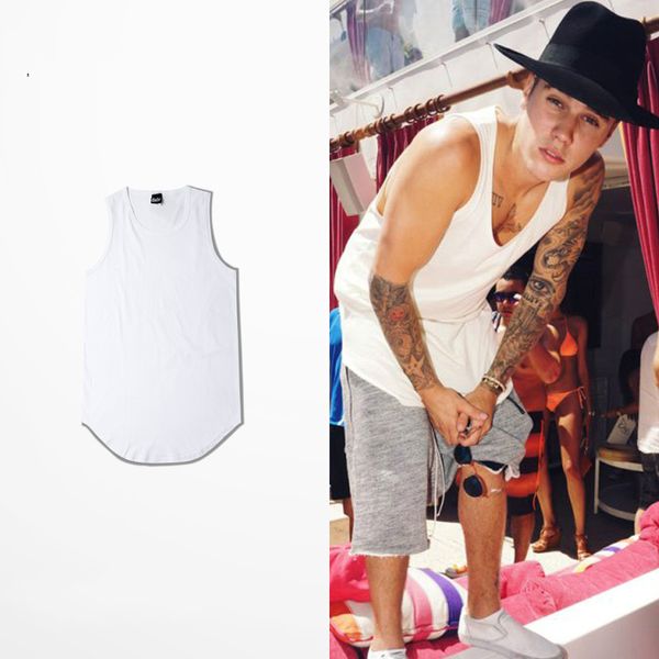 

men summer hip hop extend long tank men's white vest fashion swag sleeveless cotton solid, White;black